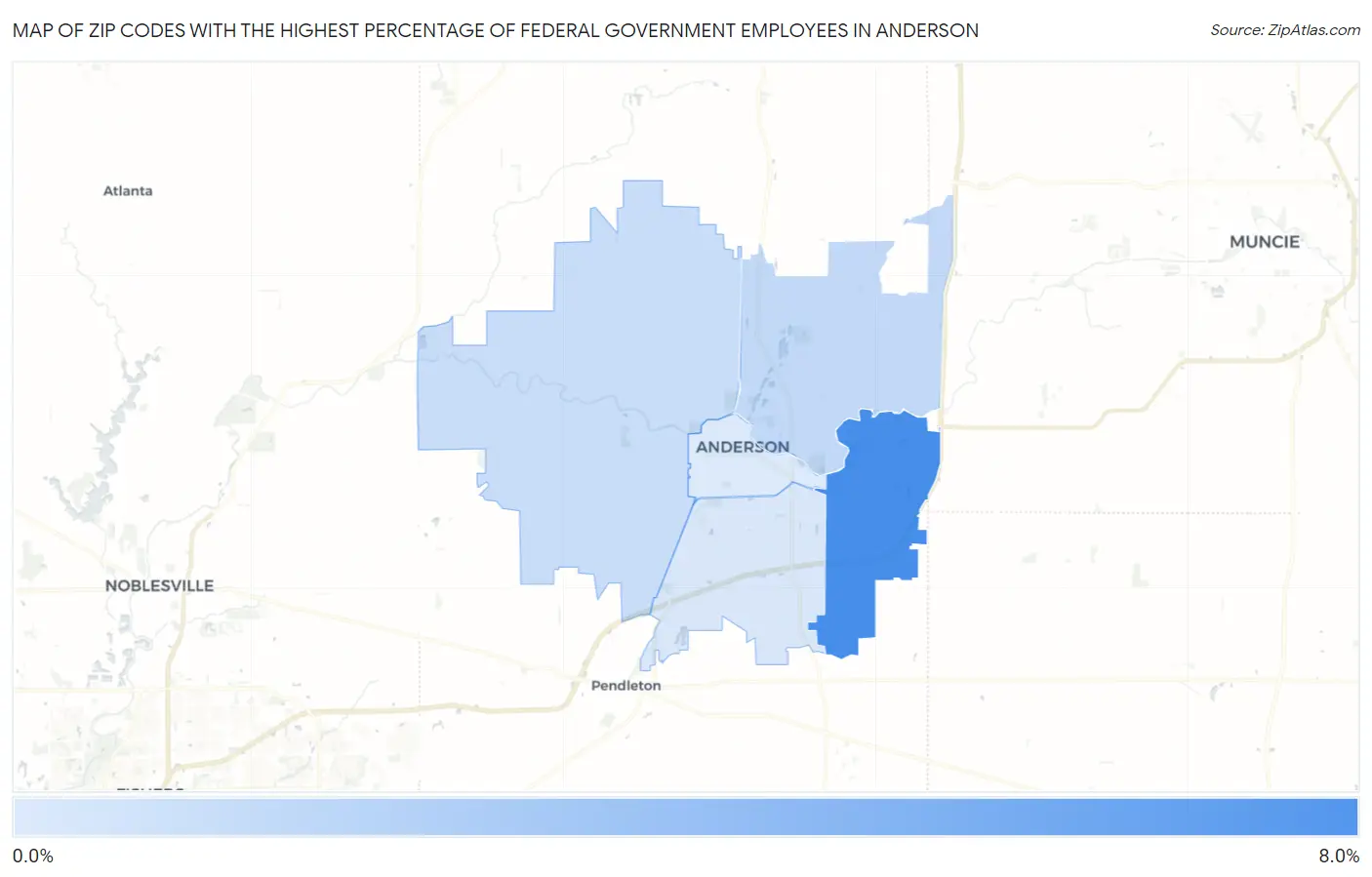 Zip Codes with the Highest Percentage of Federal Government Employees in Anderson Map