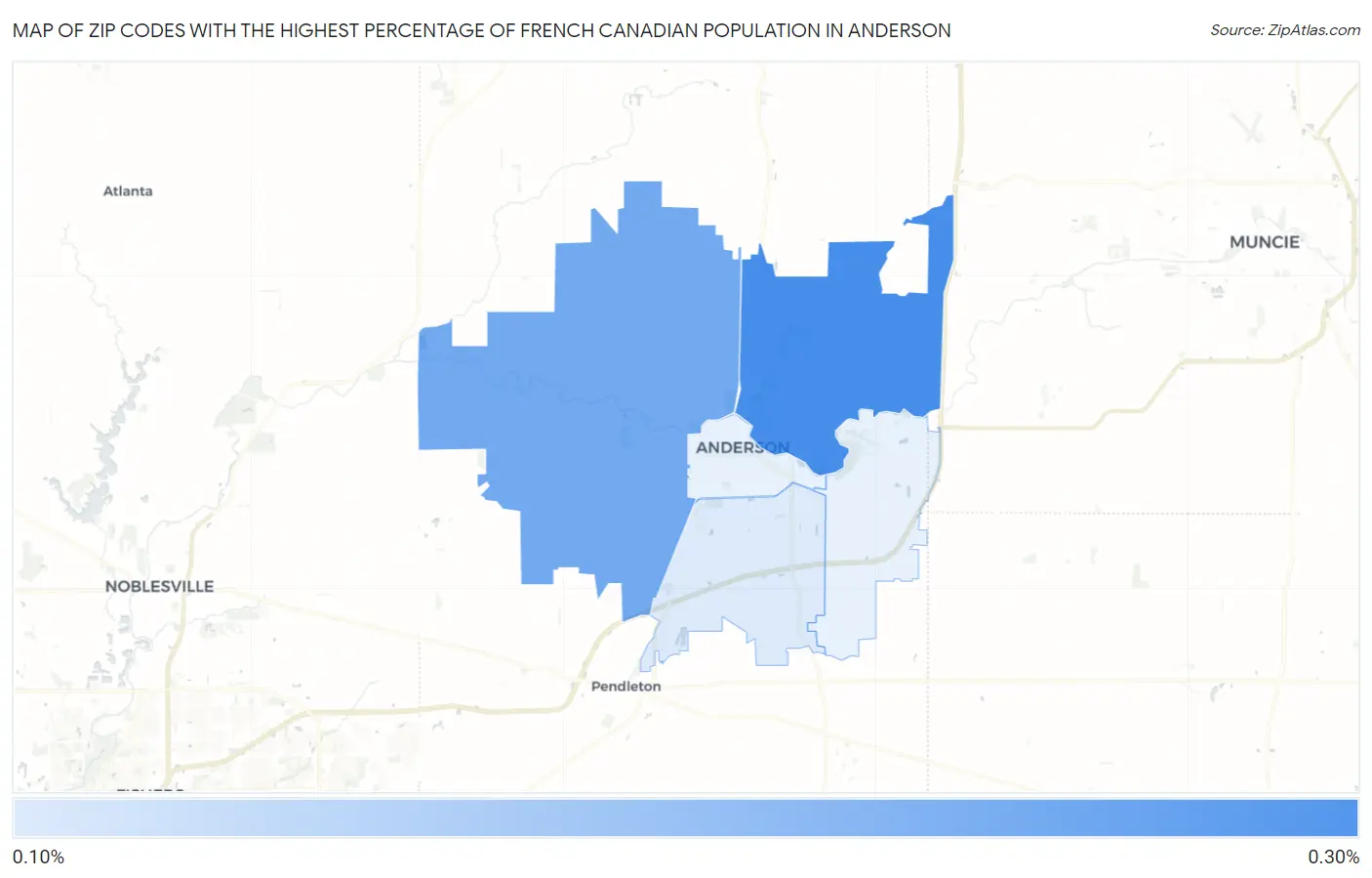 Zip Codes with the Highest Percentage of French Canadian Population in Anderson Map