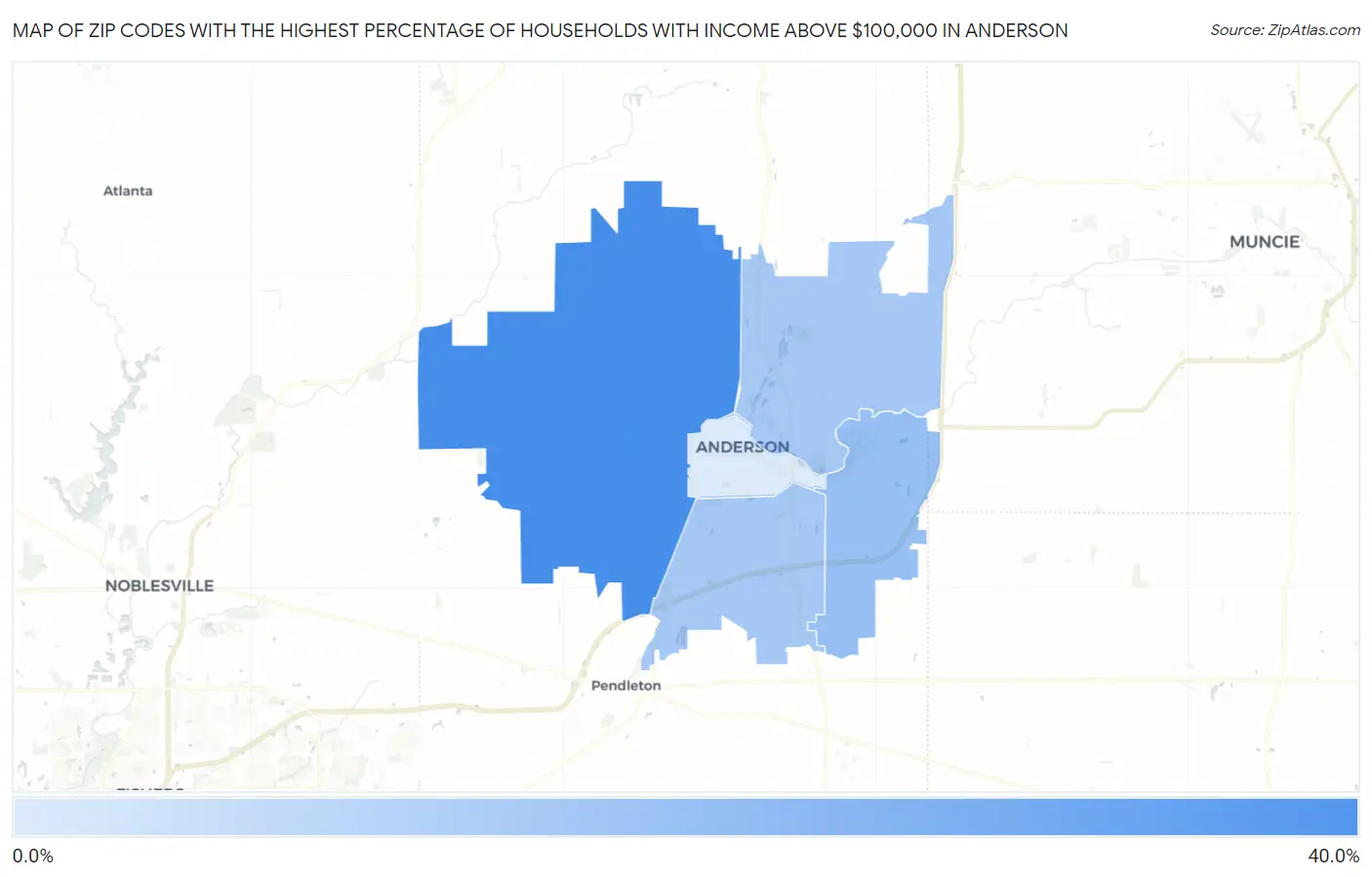 Zip Codes with the Highest Percentage of Households with Income Above $100,000 in Anderson Map