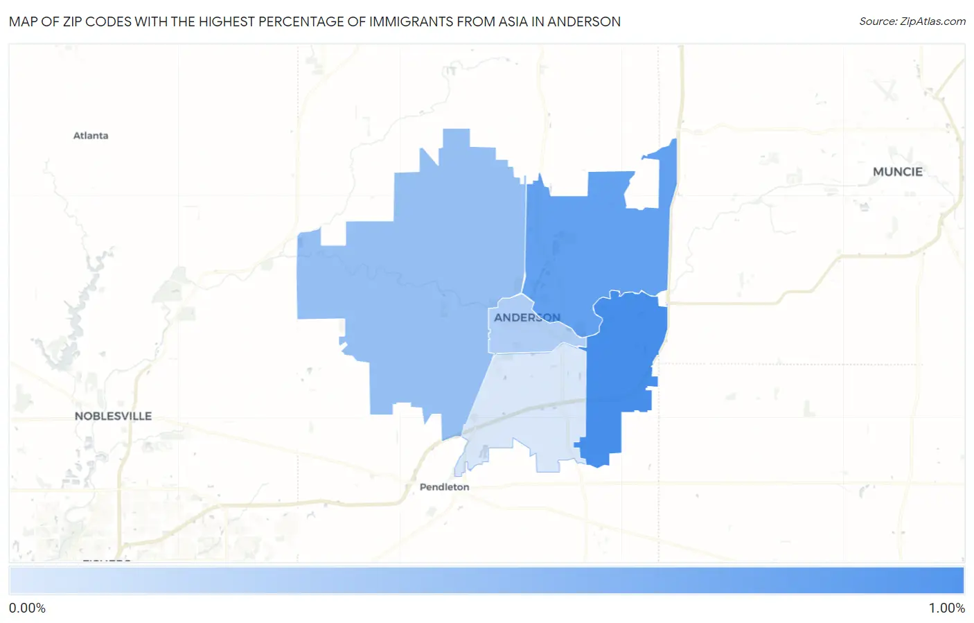 Zip Codes with the Highest Percentage of Immigrants from Asia in Anderson Map