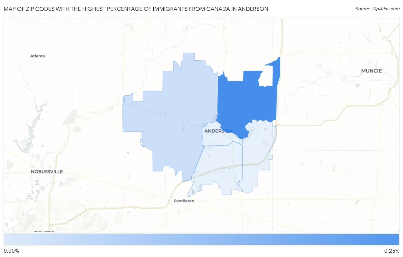 Zip Codes with the Highest Percentage of Immigrants from Canada in Anderson Map