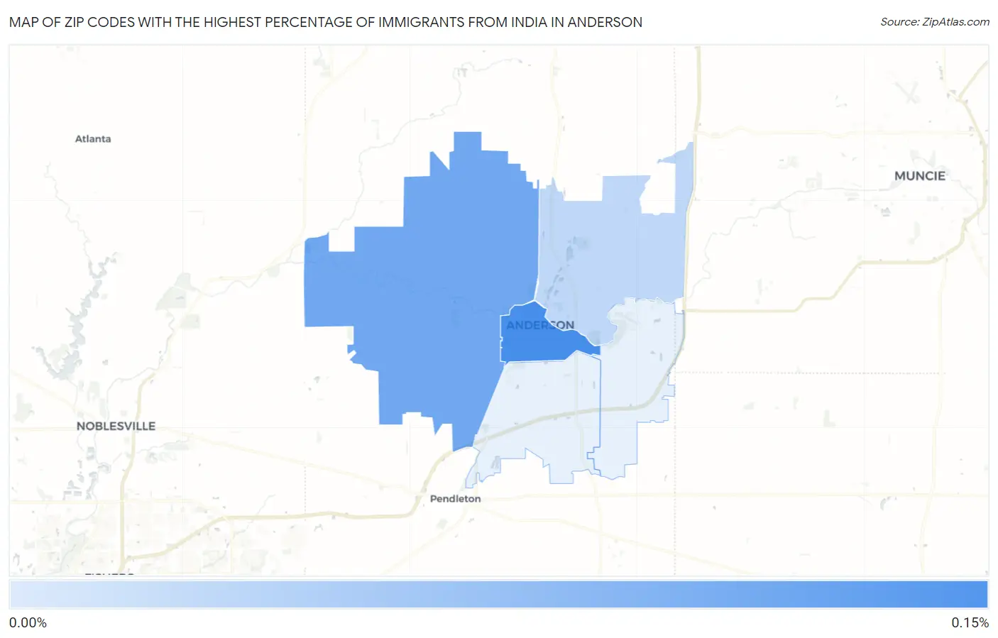 Zip Codes with the Highest Percentage of Immigrants from India in Anderson Map