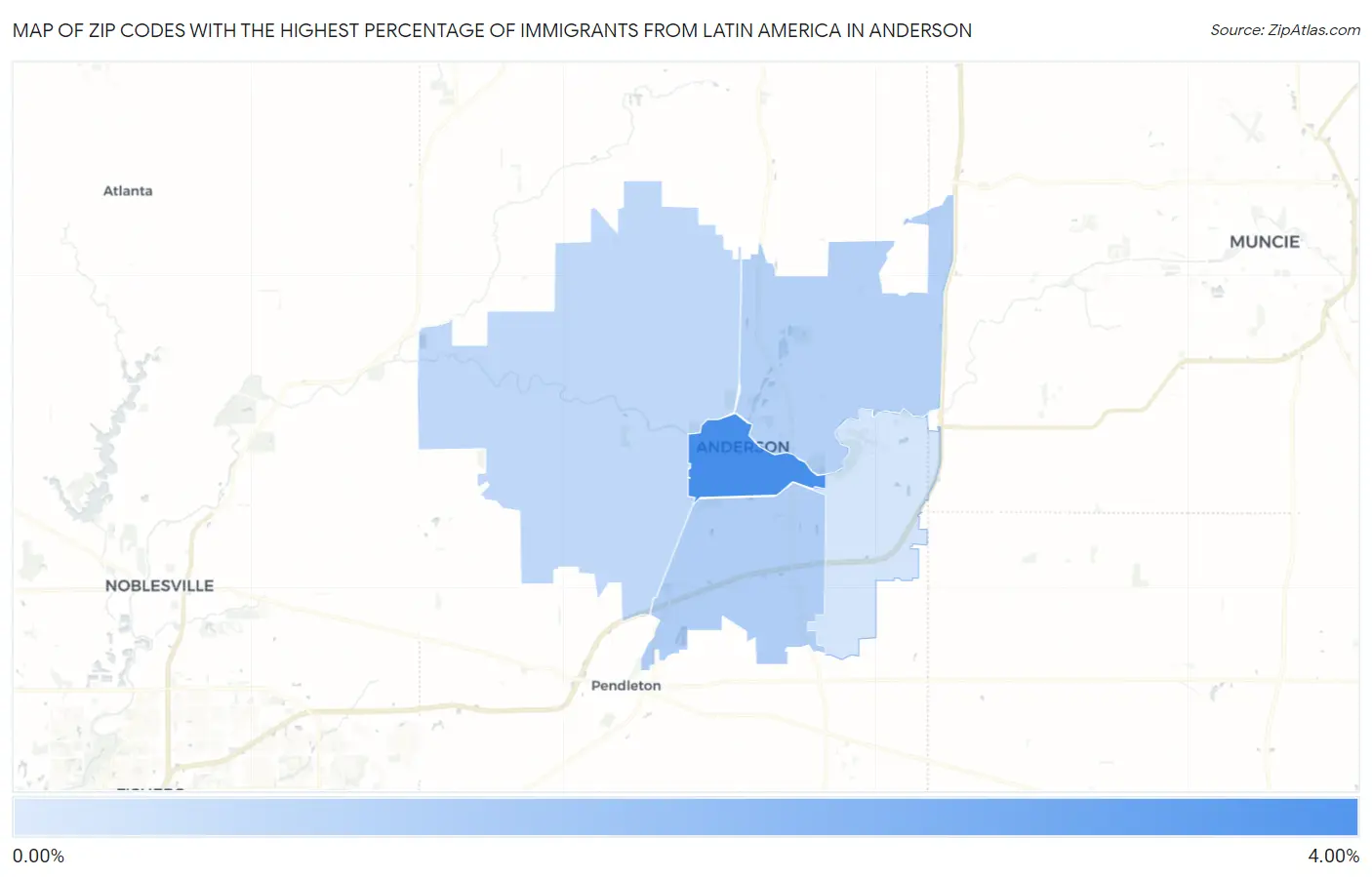 Zip Codes with the Highest Percentage of Immigrants from Latin America in Anderson Map