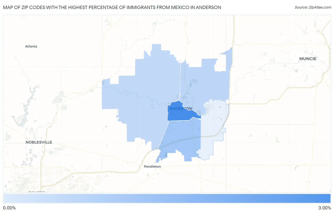 Zip Codes with the Highest Percentage of Immigrants from Mexico in Anderson Map