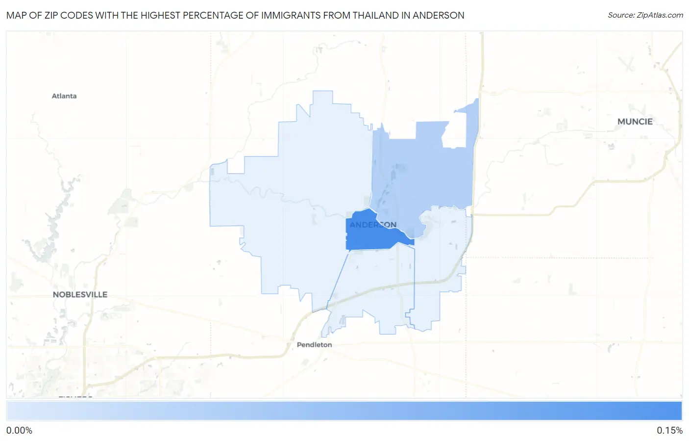 Zip Codes with the Highest Percentage of Immigrants from Thailand in Anderson Map