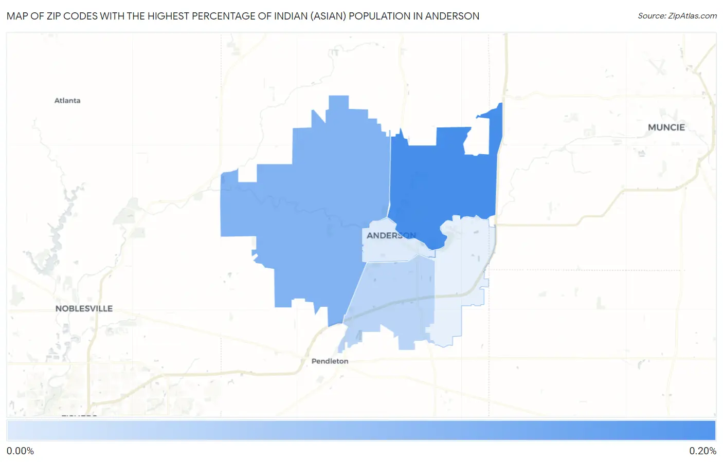 Zip Codes with the Highest Percentage of Indian (Asian) Population in Anderson Map