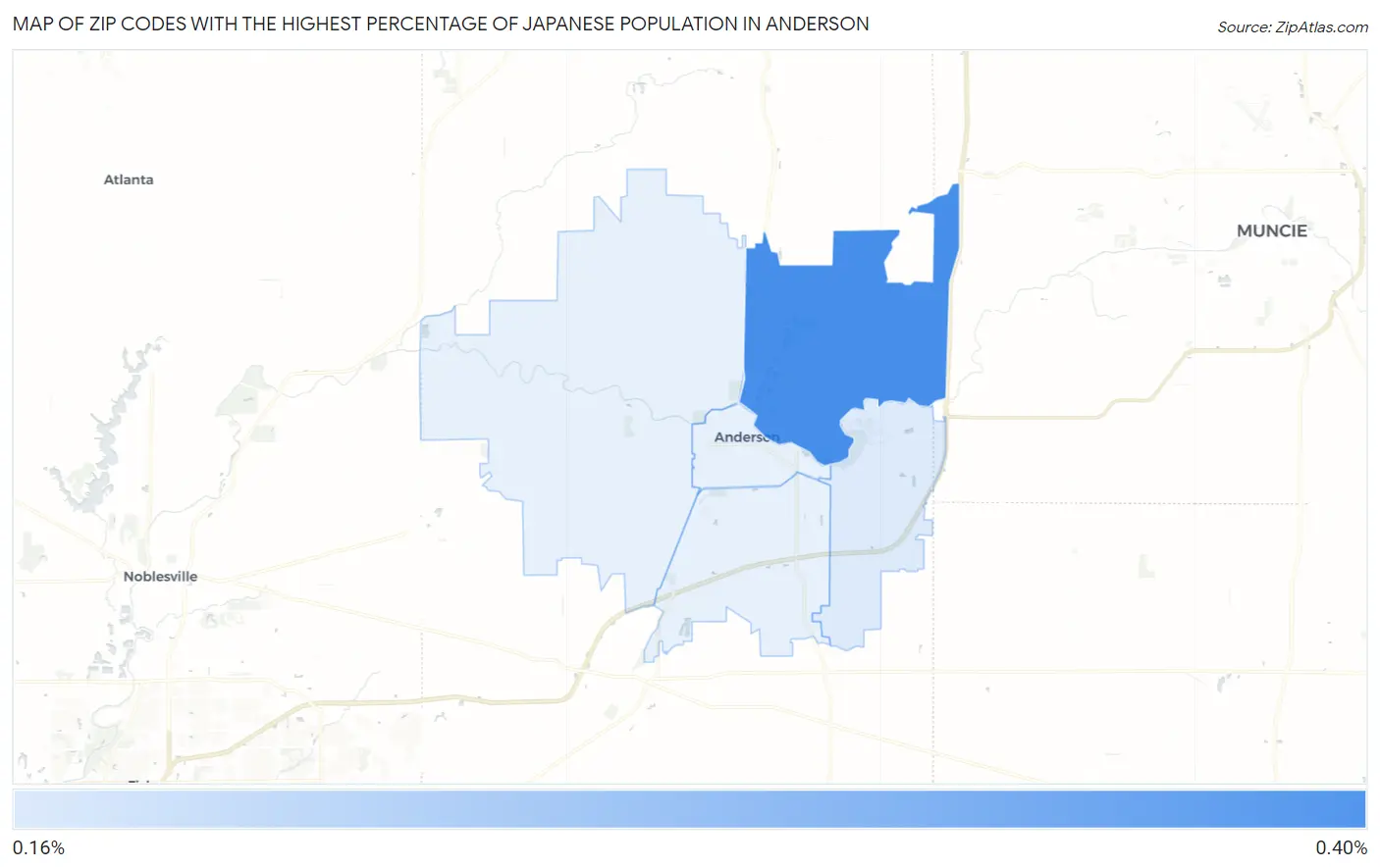 Zip Codes with the Highest Percentage of Japanese Population in Anderson Map