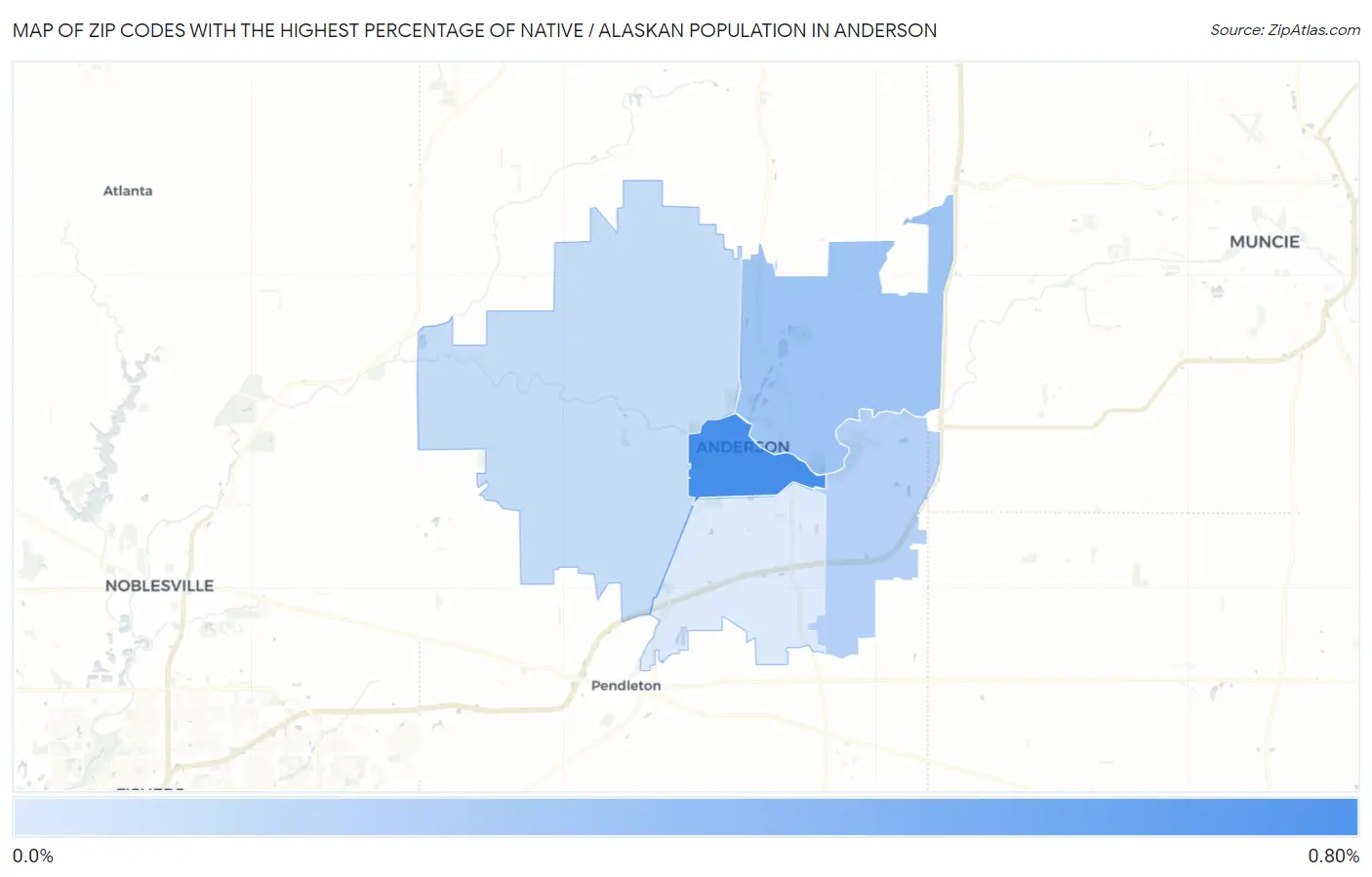 Zip Codes with the Highest Percentage of Native / Alaskan Population in Anderson Map