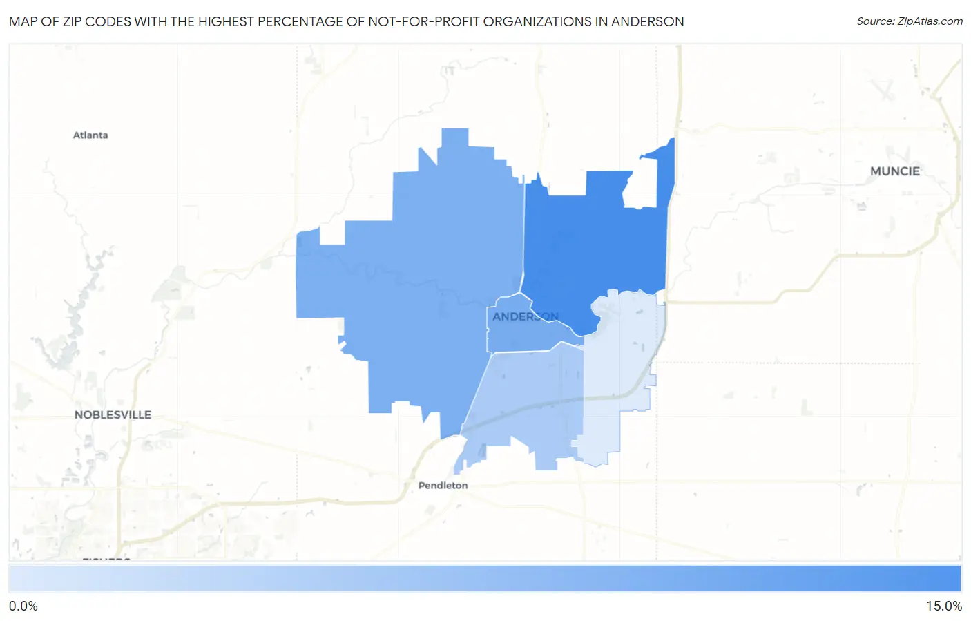 Zip Codes with the Highest Percentage of Not-for-profit Organizations in Anderson Map