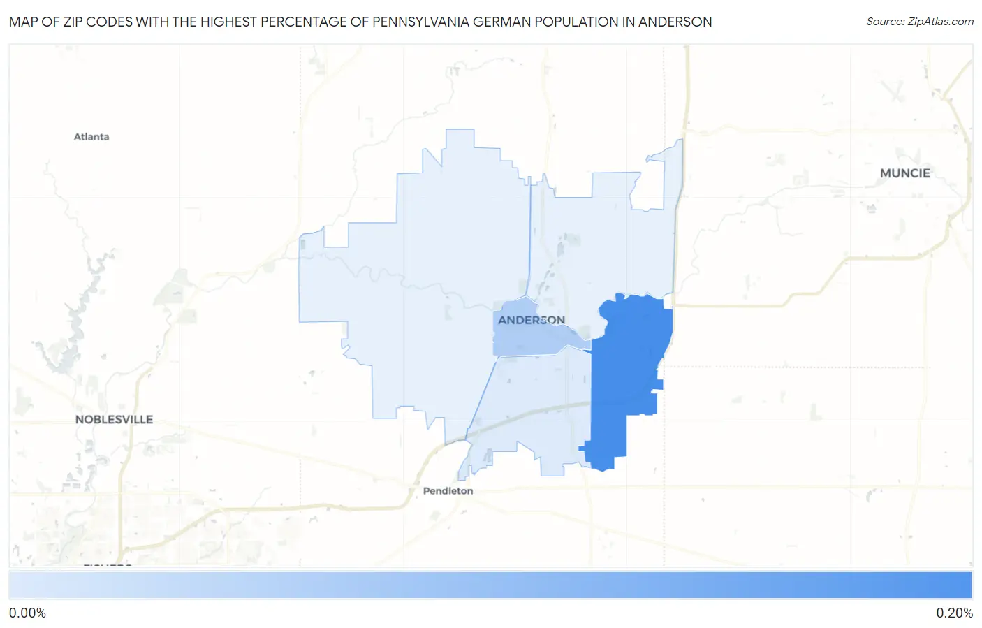 Zip Codes with the Highest Percentage of Pennsylvania German Population in Anderson Map