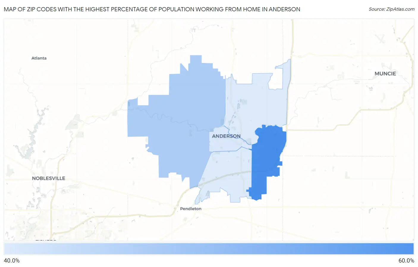 Zip Codes with the Highest Percentage of Population Working from Home in Anderson Map