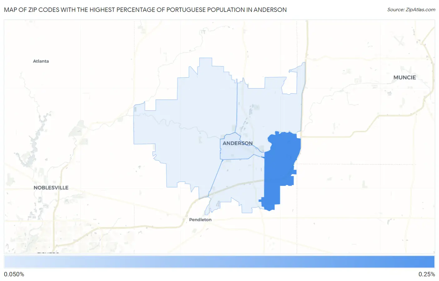 Zip Codes with the Highest Percentage of Portuguese Population in Anderson Map