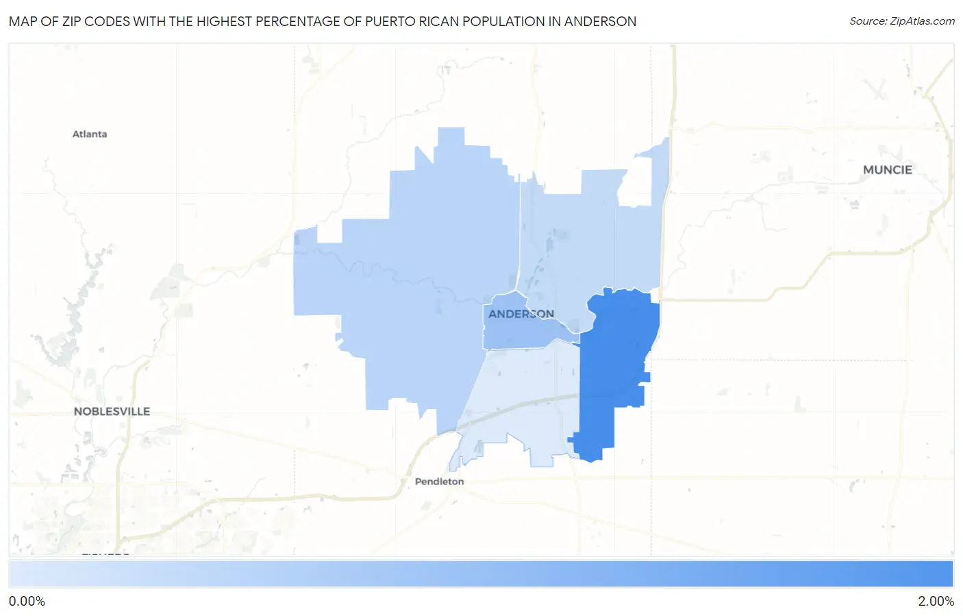 Zip Codes with the Highest Percentage of Puerto Rican Population in Anderson Map