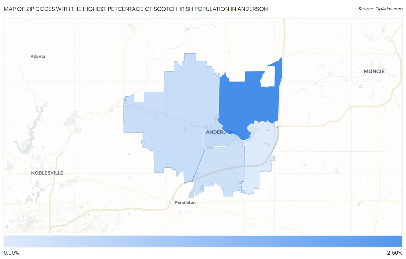 Zip Codes with the Highest Percentage of Scotch-Irish Population in Anderson Map