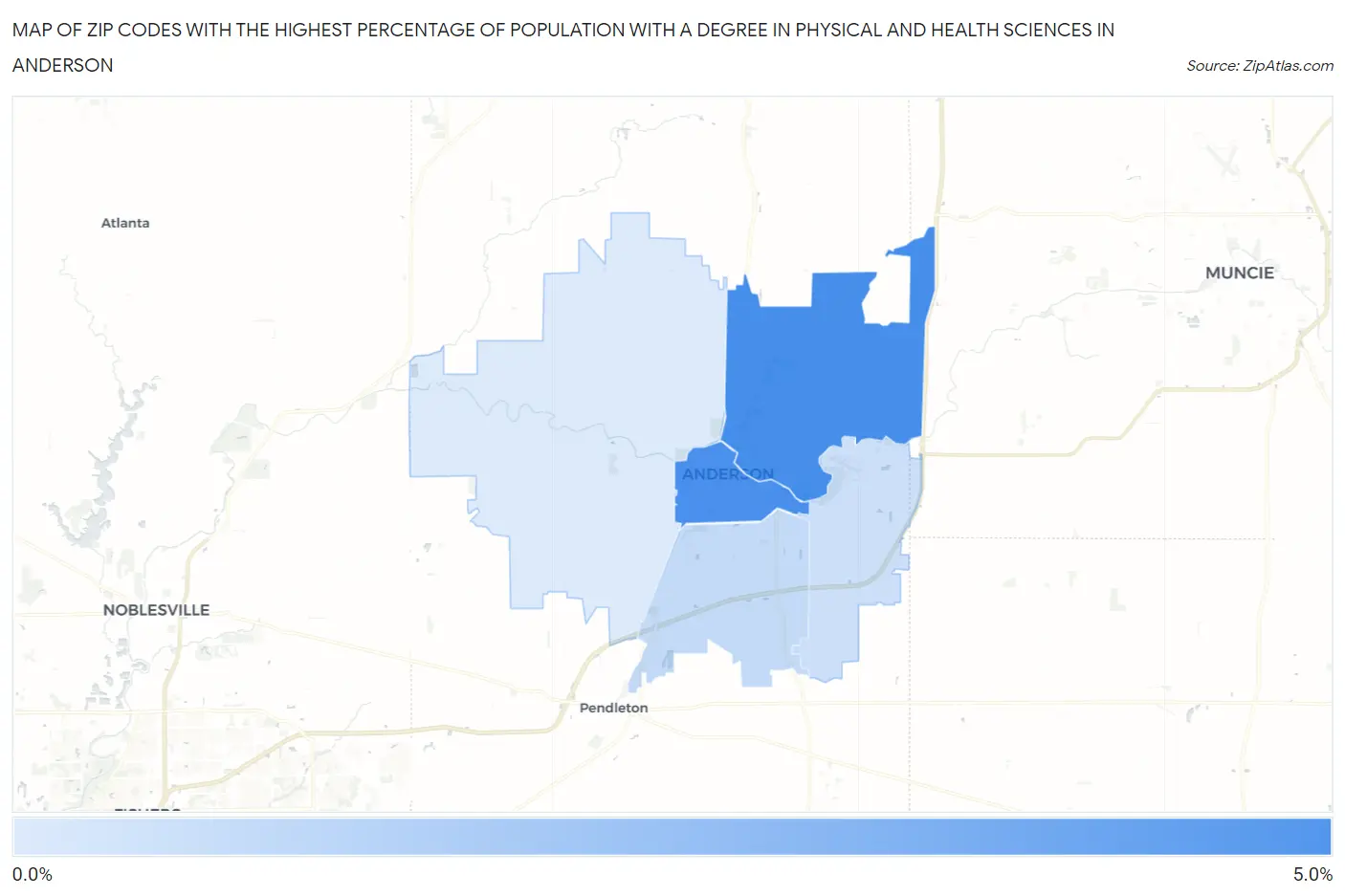 Zip Codes with the Highest Percentage of Population with a Degree in Physical and Health Sciences in Anderson Map