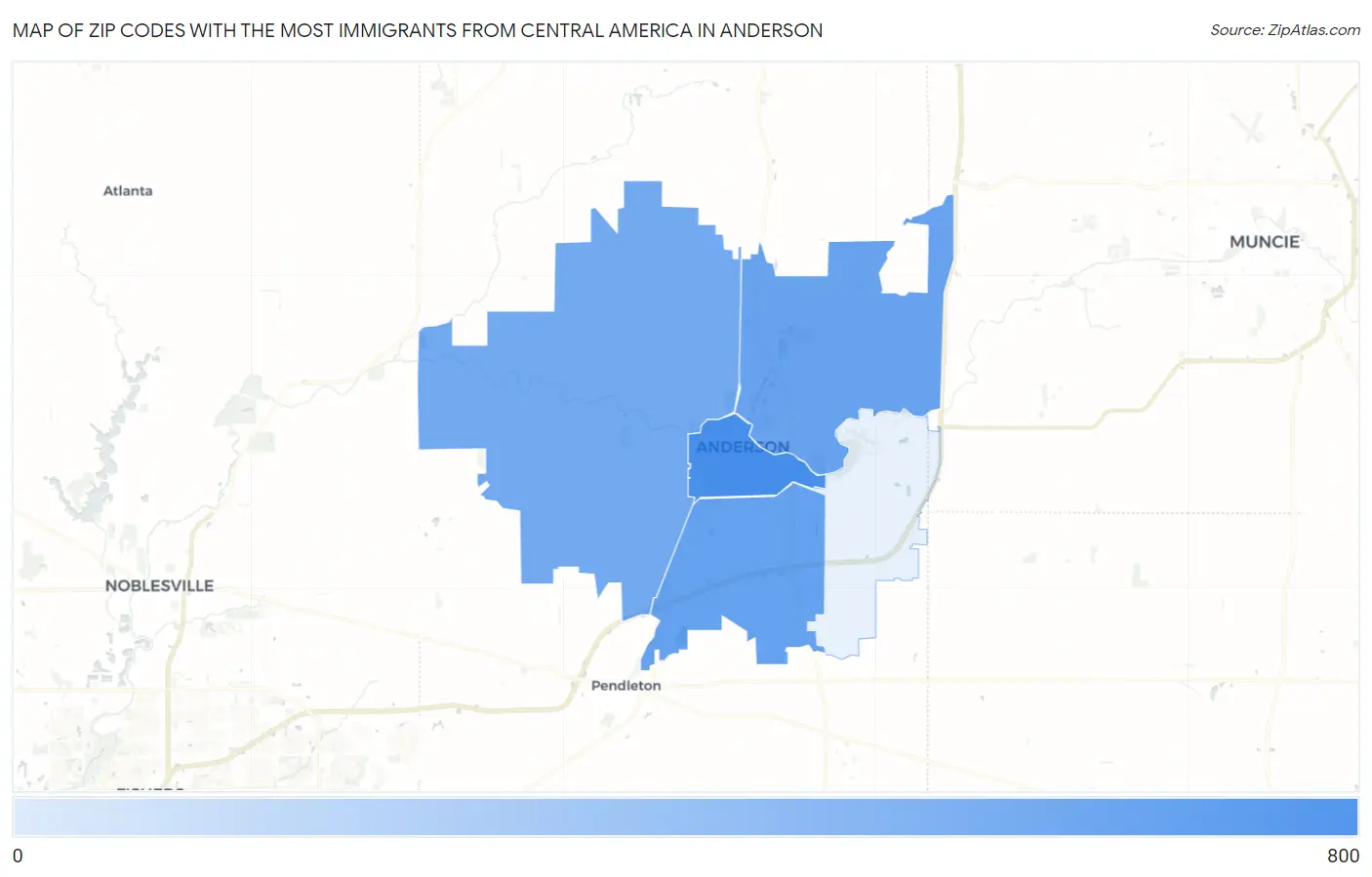 Zip Codes with the Most Immigrants from Central America in Anderson Map