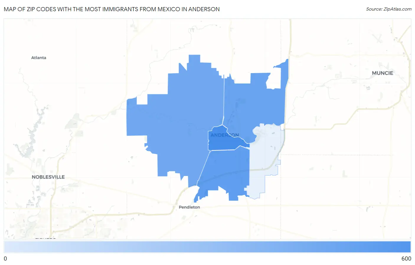 Zip Codes with the Most Immigrants from Mexico in Anderson Map