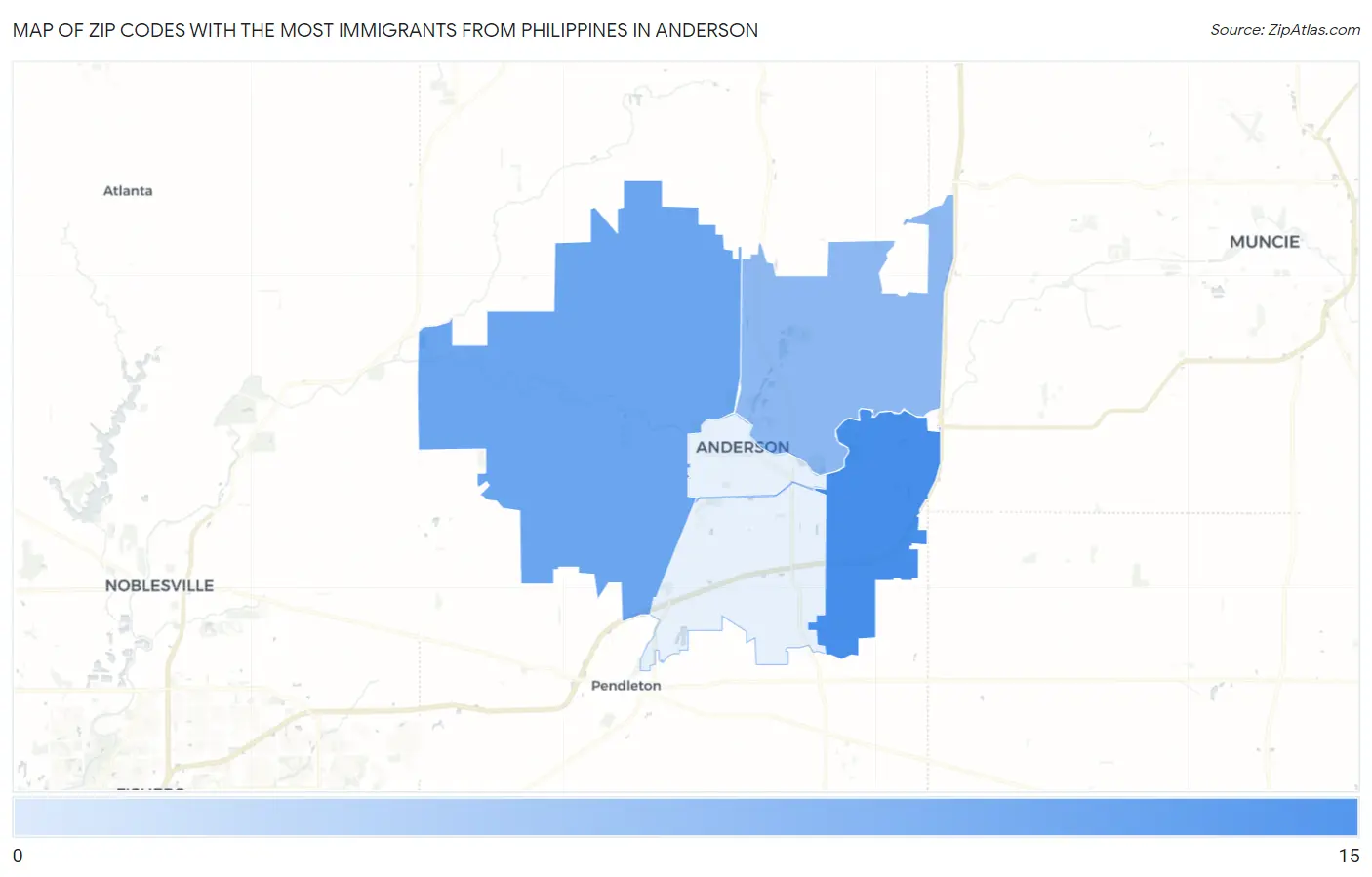 Zip Codes with the Most Immigrants from Philippines in Anderson Map