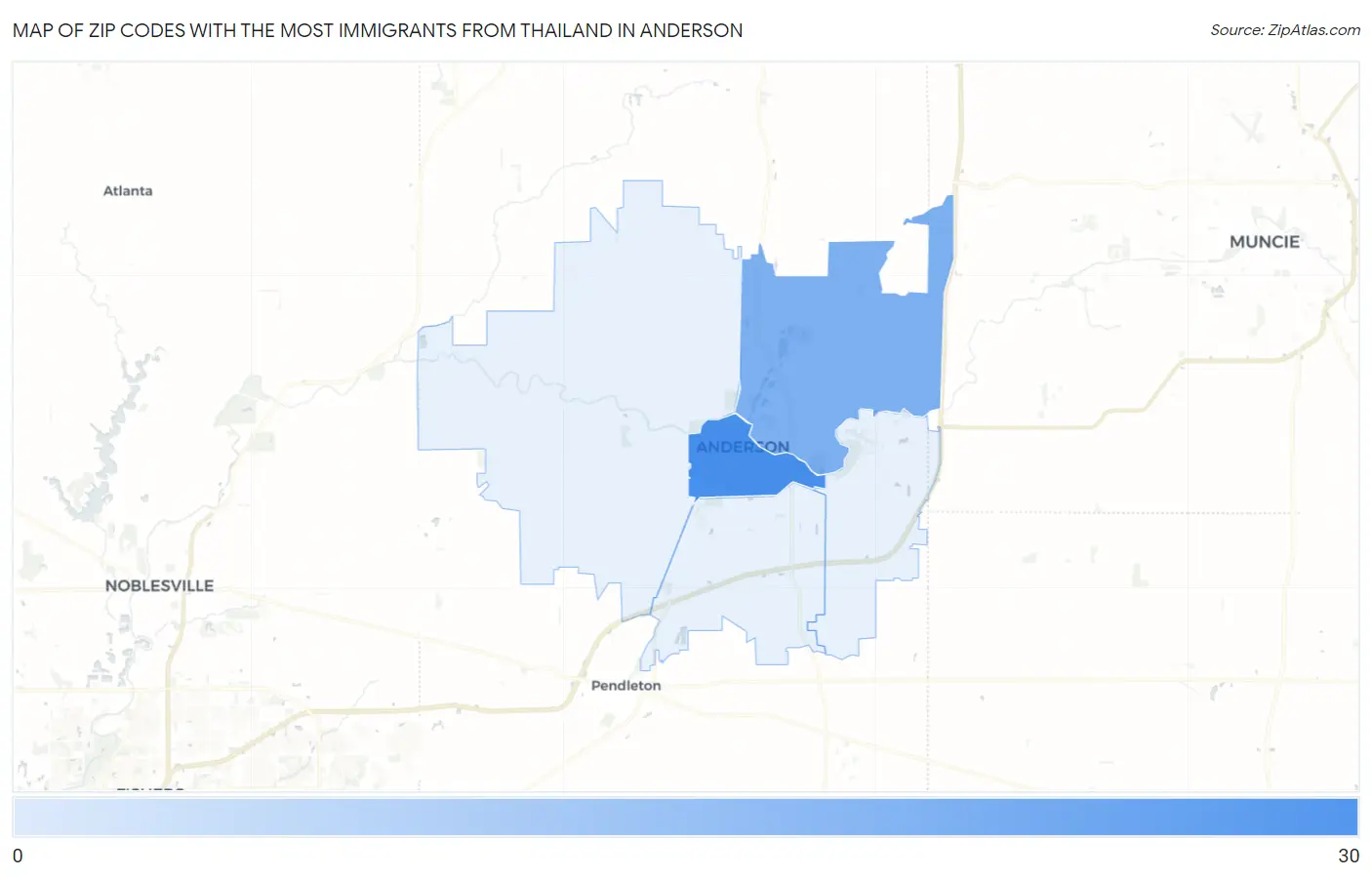 Zip Codes with the Most Immigrants from Thailand in Anderson Map
