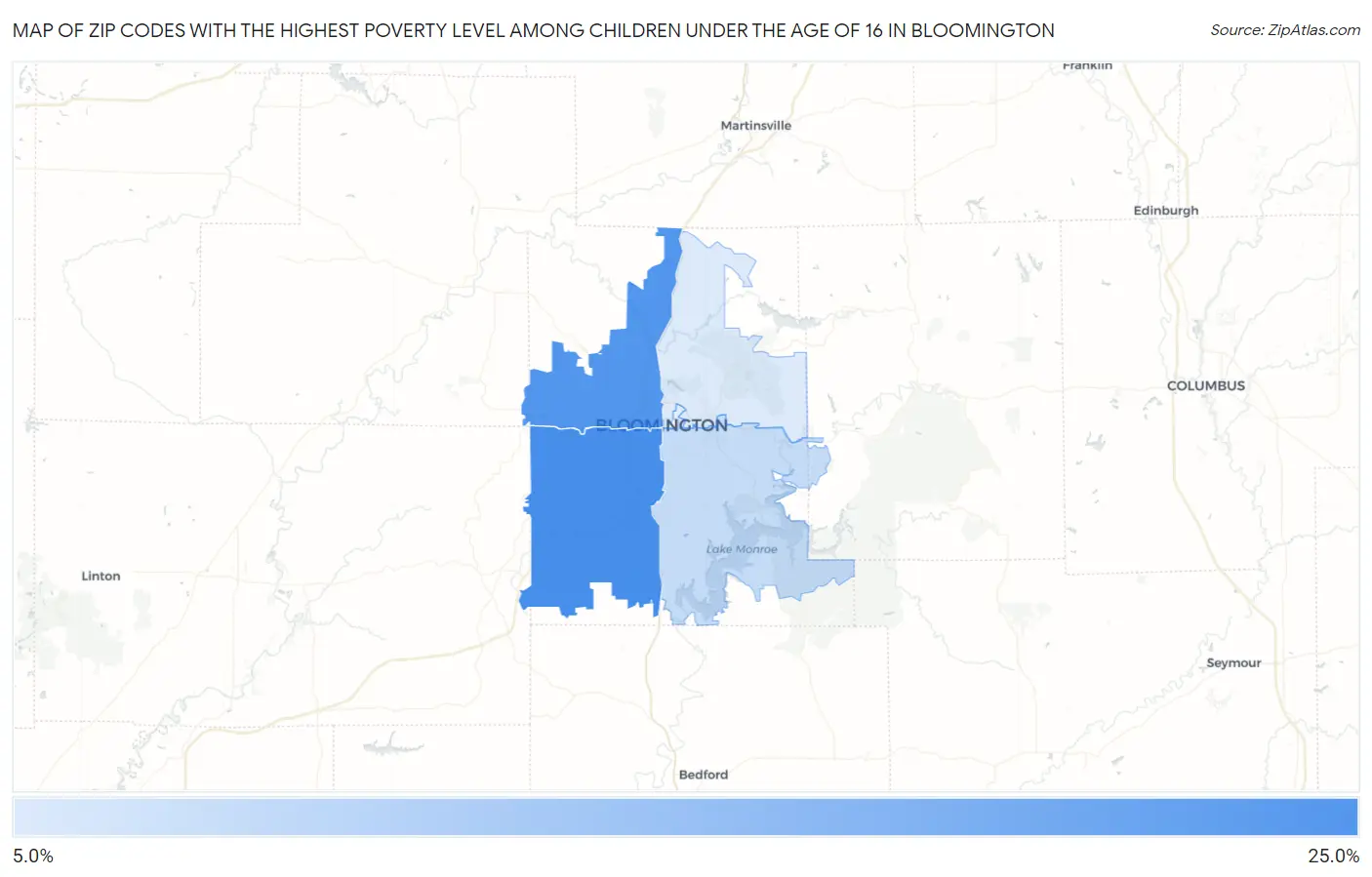 Zip Codes with the Highest Poverty Level Among Children Under the Age of 16 in Bloomington Map