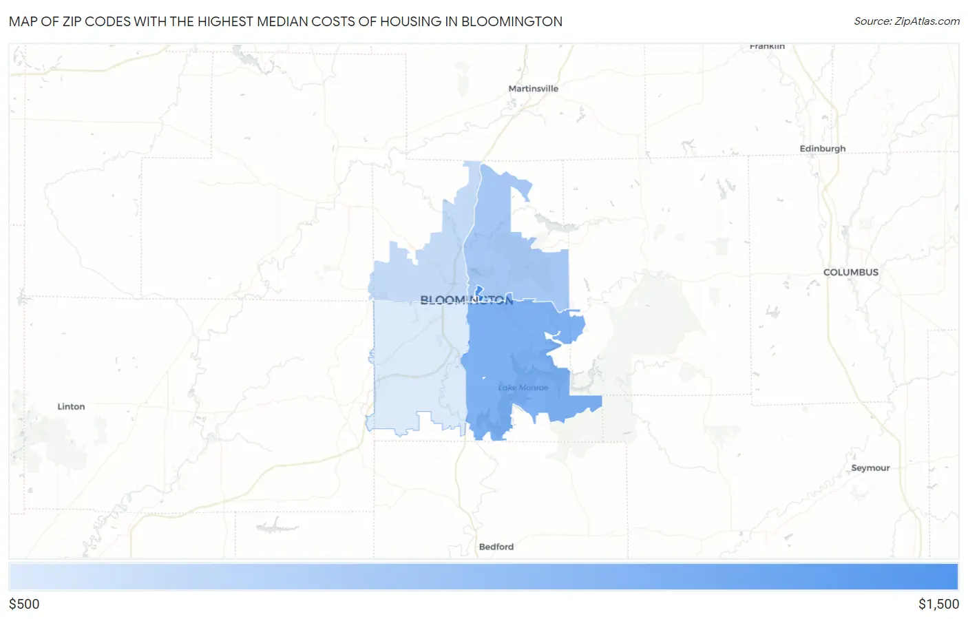 Zip Codes with the Highest Median Costs of Housing in Bloomington Map