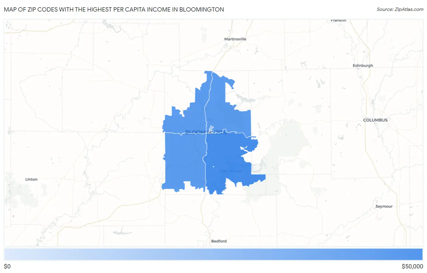 Zip Codes with the Highest Per Capita Income in Bloomington Map