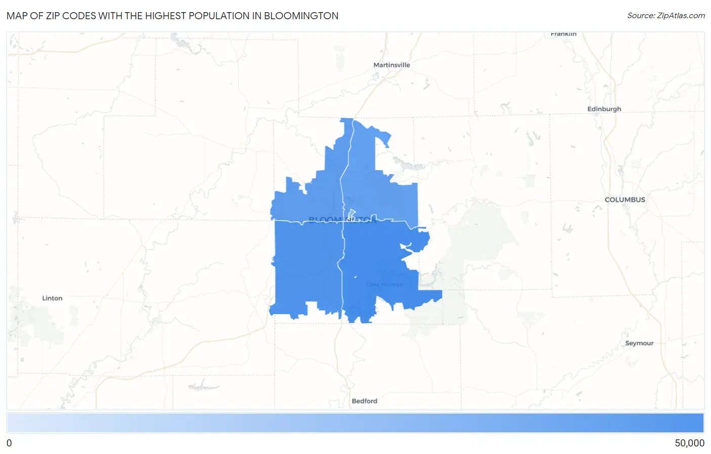 Zip Codes with the Highest Population in Bloomington Map