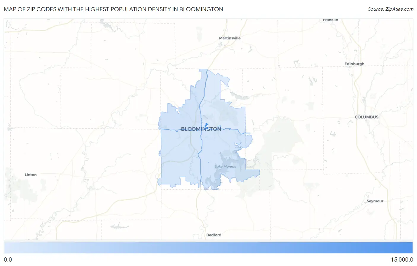 Zip Codes with the Highest Population Density in Bloomington Map