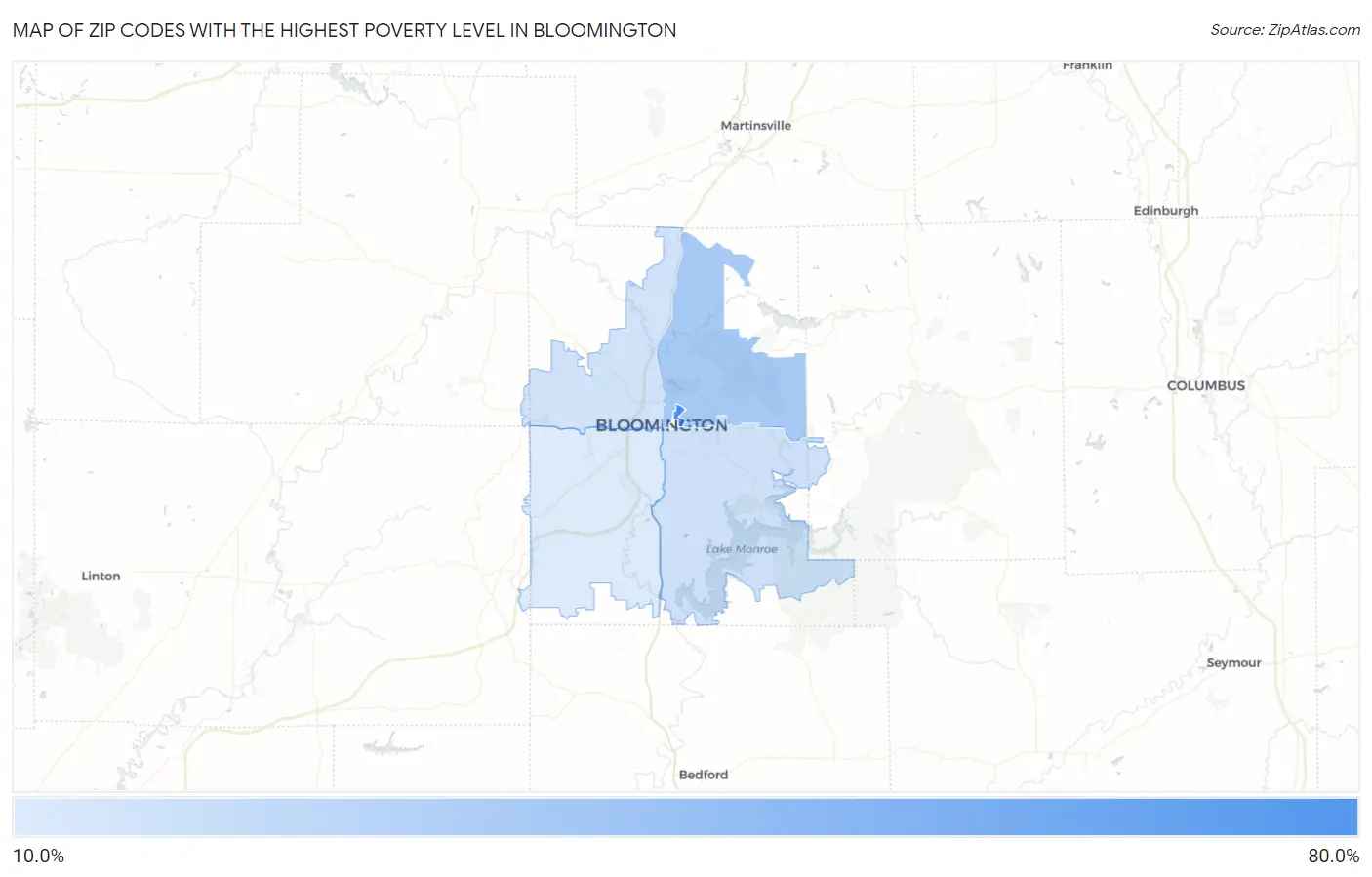 Zip Codes with the Highest Poverty Level in Bloomington Map
