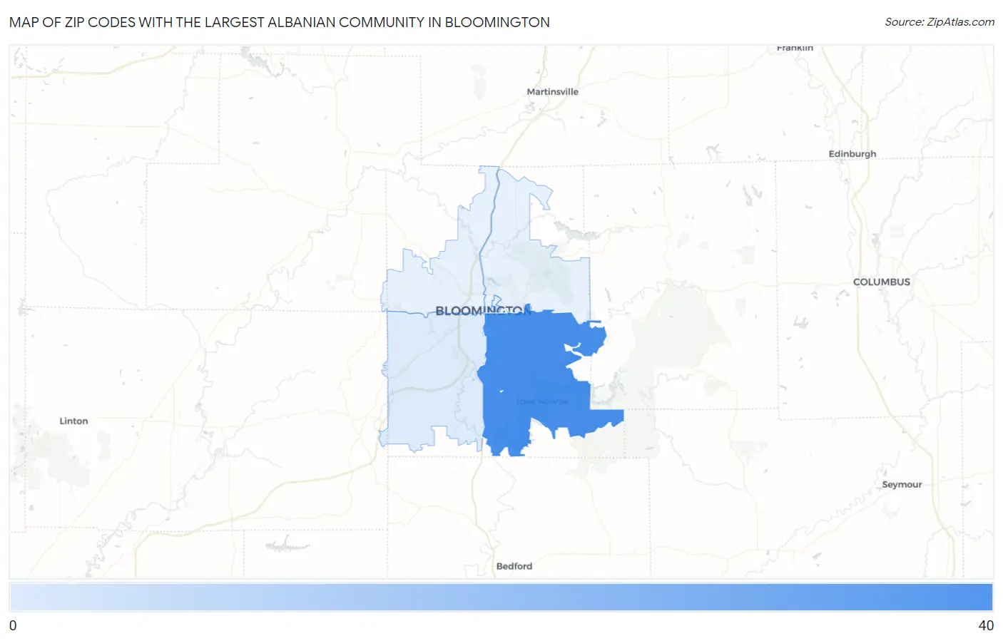 Zip Codes with the Largest Albanian Community in Bloomington Map