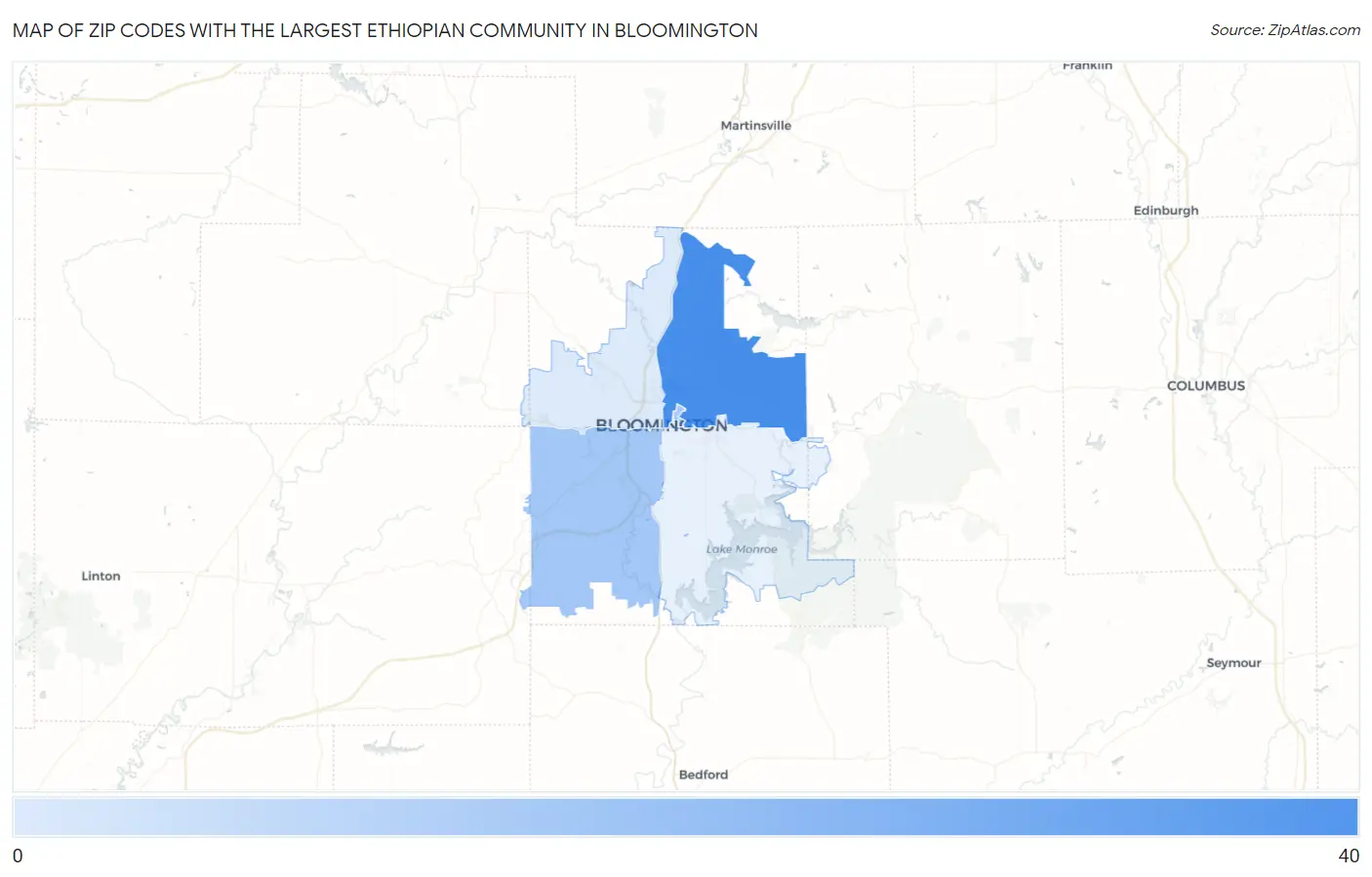 Zip Codes with the Largest Ethiopian Community in Bloomington Map