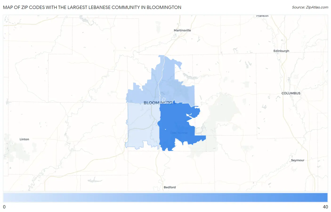 Zip Codes with the Largest Lebanese Community in Bloomington Map
