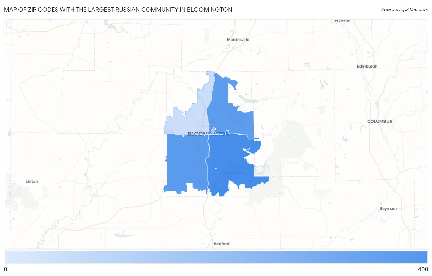 Zip Codes with the Largest Russian Community in Bloomington Map