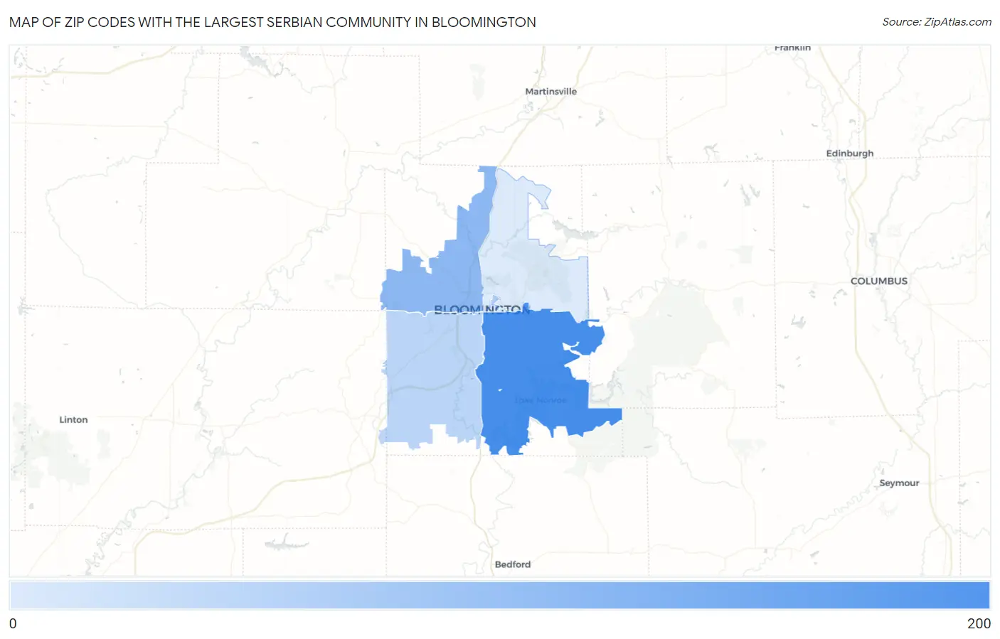 Zip Codes with the Largest Serbian Community in Bloomington Map