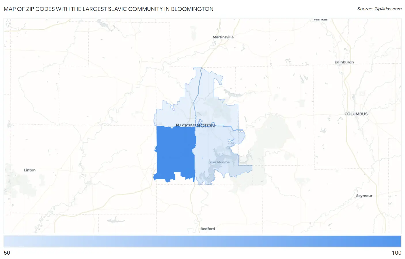 Zip Codes with the Largest Slavic Community in Bloomington Map