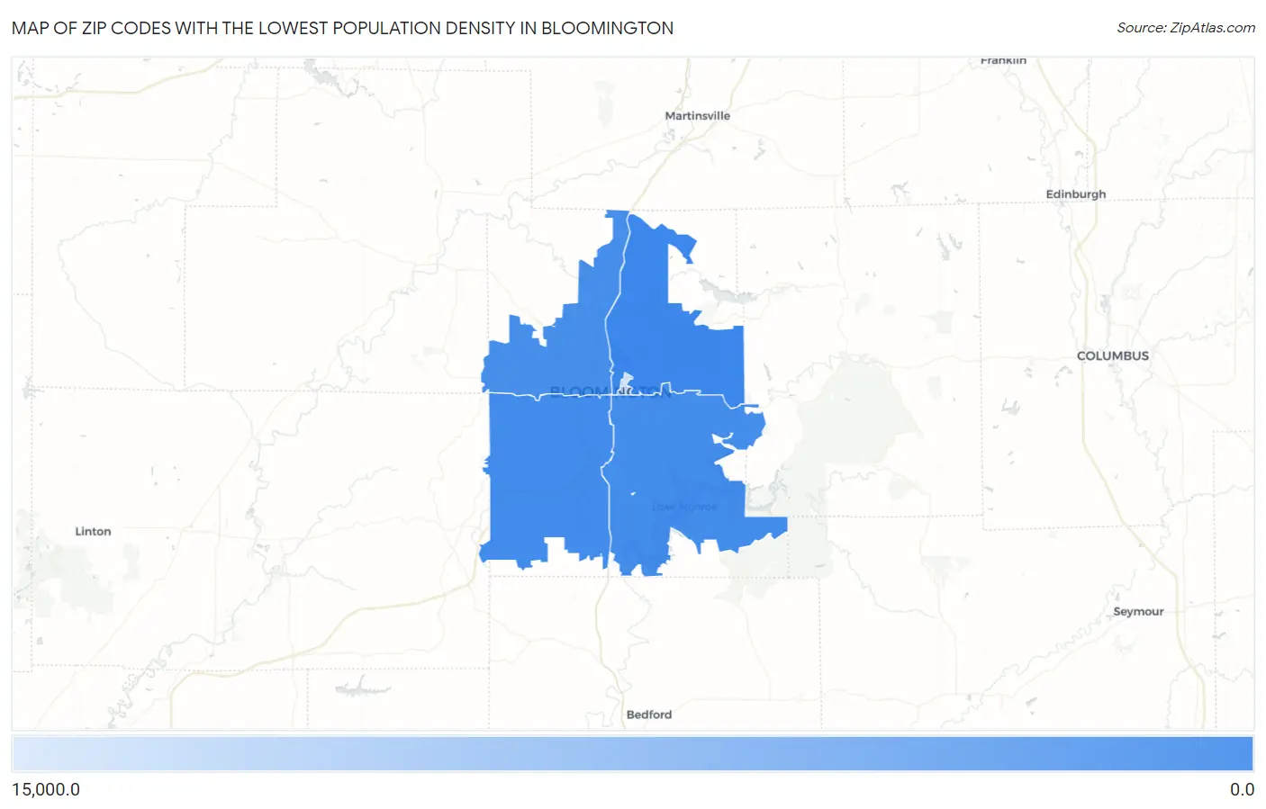 Zip Codes with the Lowest Population Density in Bloomington Map