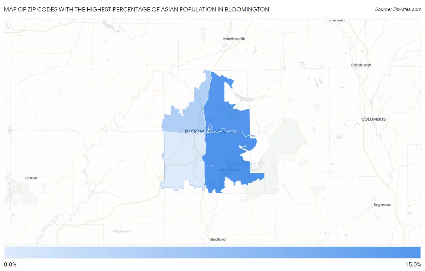Zip Codes with the Highest Percentage of Asian Population in Bloomington Map