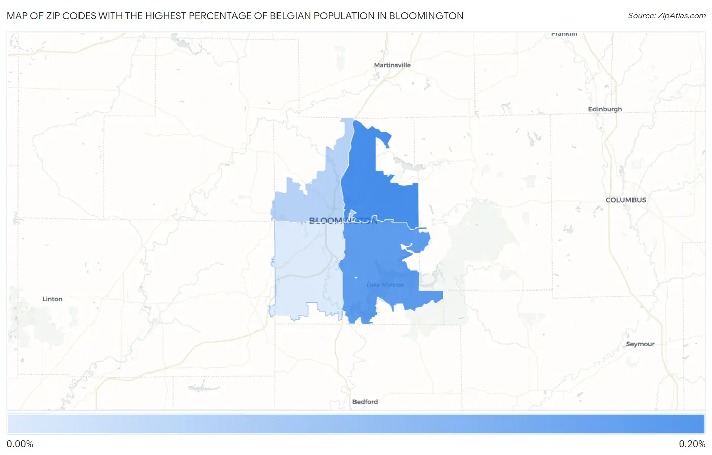 Zip Codes with the Highest Percentage of Belgian Population in Bloomington Map