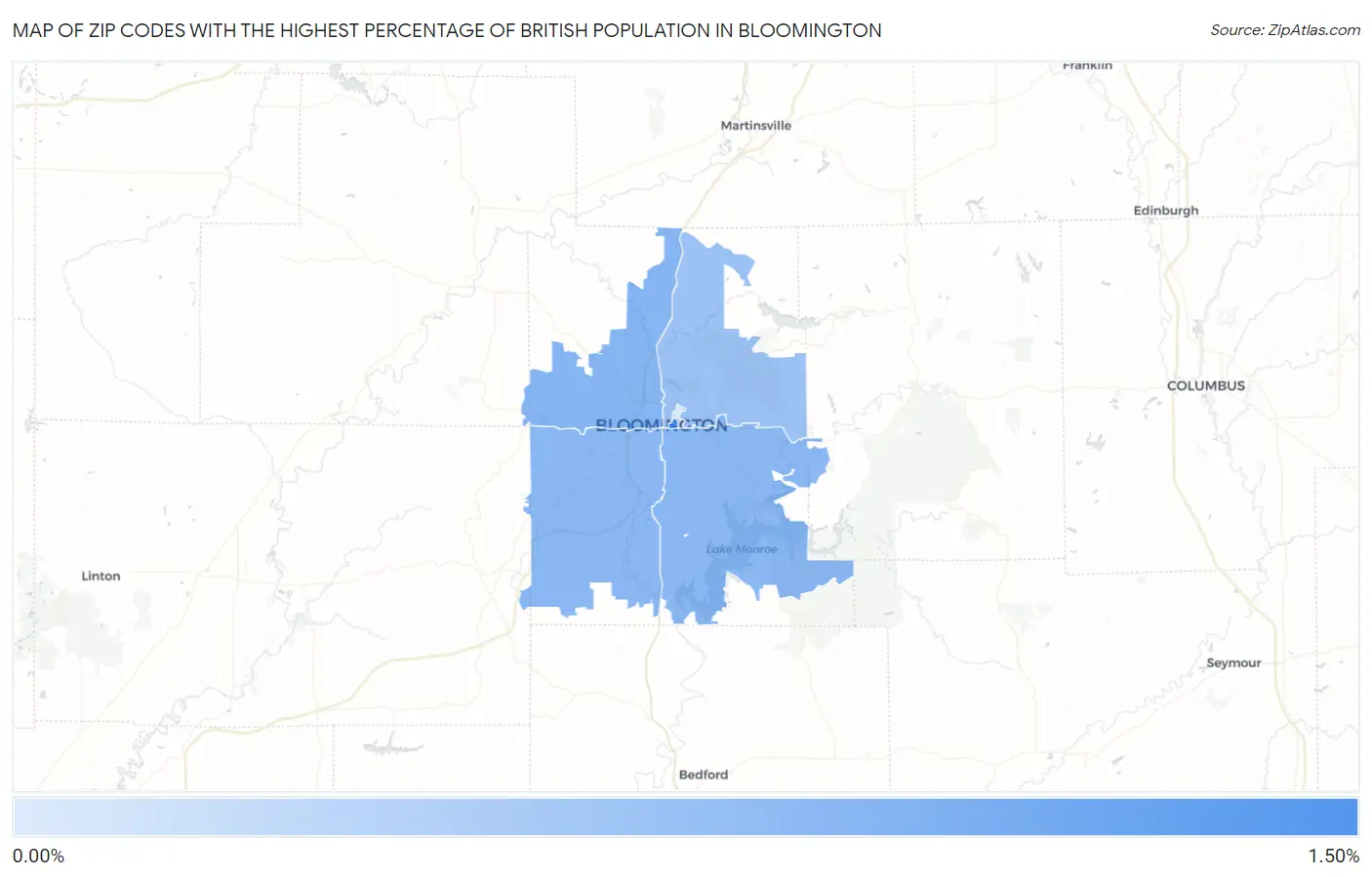 Zip Codes with the Highest Percentage of British Population in Bloomington Map