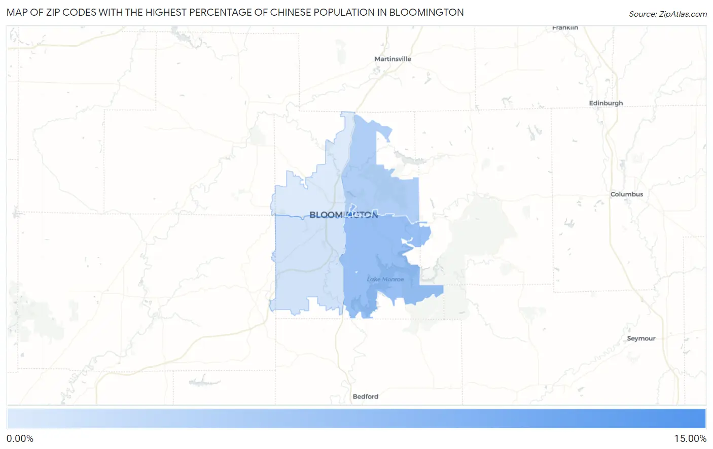 Zip Codes with the Highest Percentage of Chinese Population in Bloomington Map
