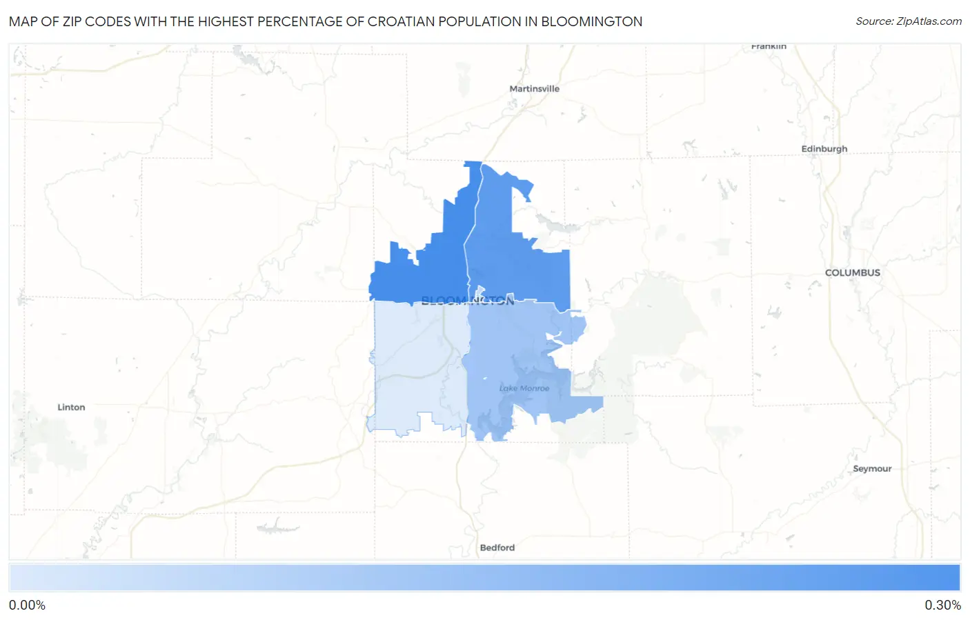 Zip Codes with the Highest Percentage of Croatian Population in Bloomington Map