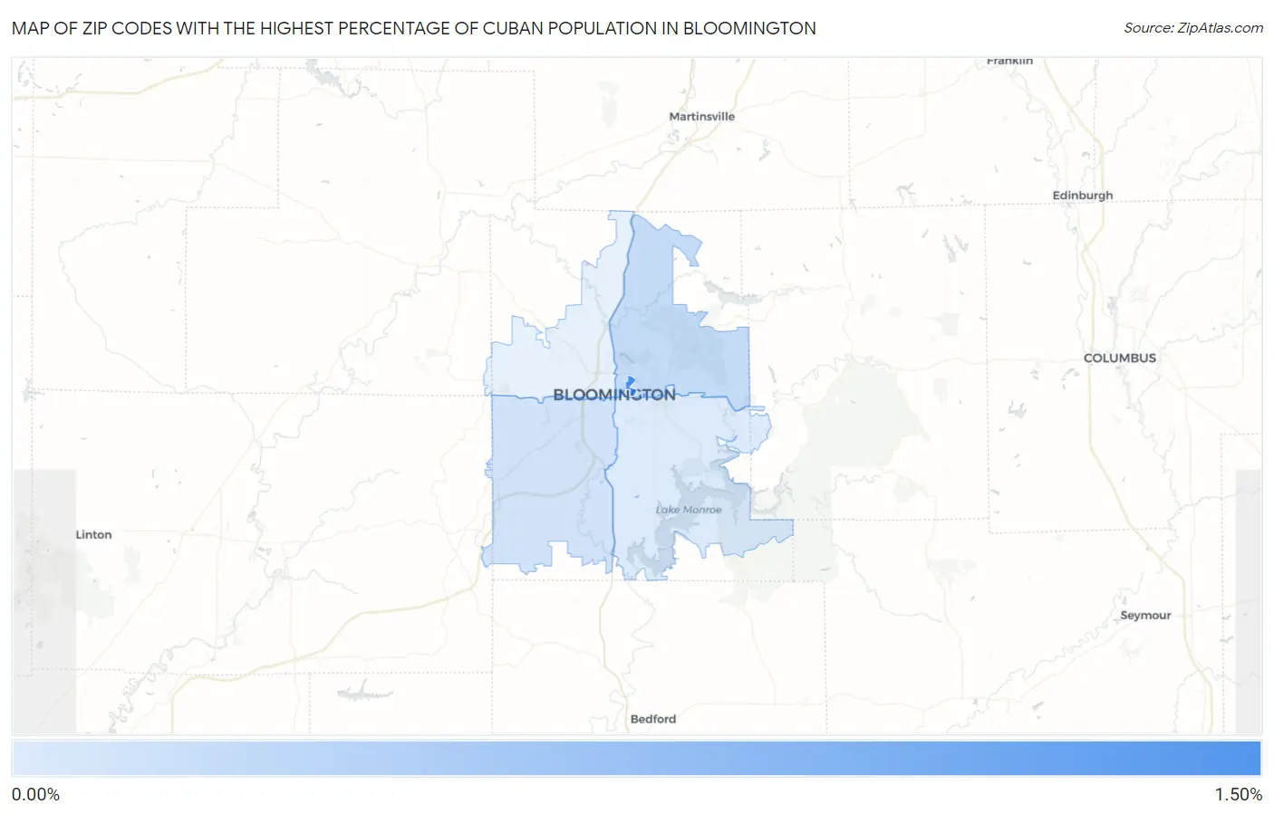 Zip Codes with the Highest Percentage of Cuban Population in Bloomington Map