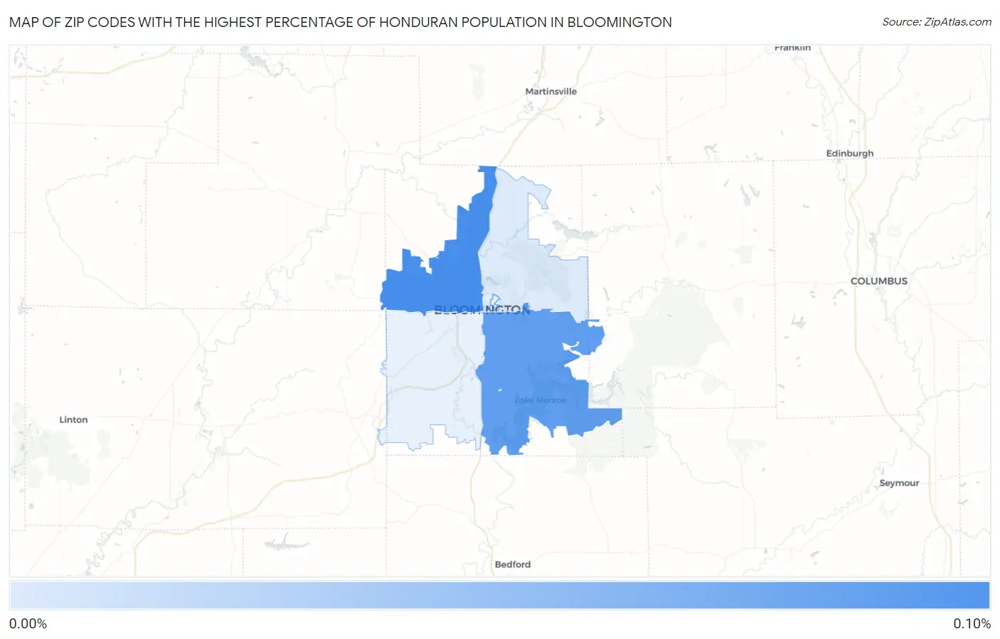 Zip Codes with the Highest Percentage of Honduran Population in Bloomington Map