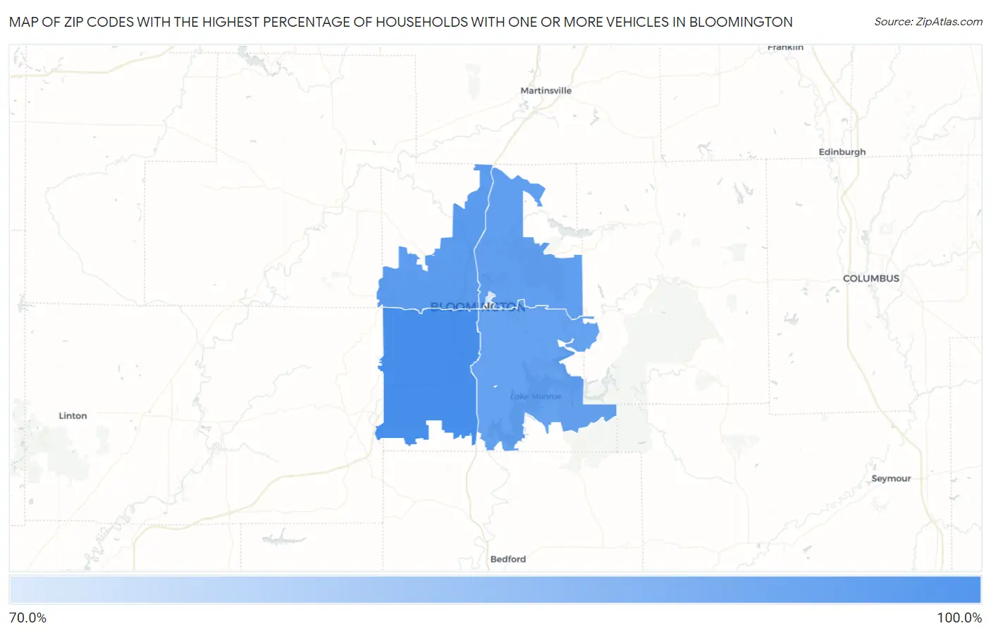 Zip Codes with the Highest Percentage of Households With One or more Vehicles in Bloomington Map
