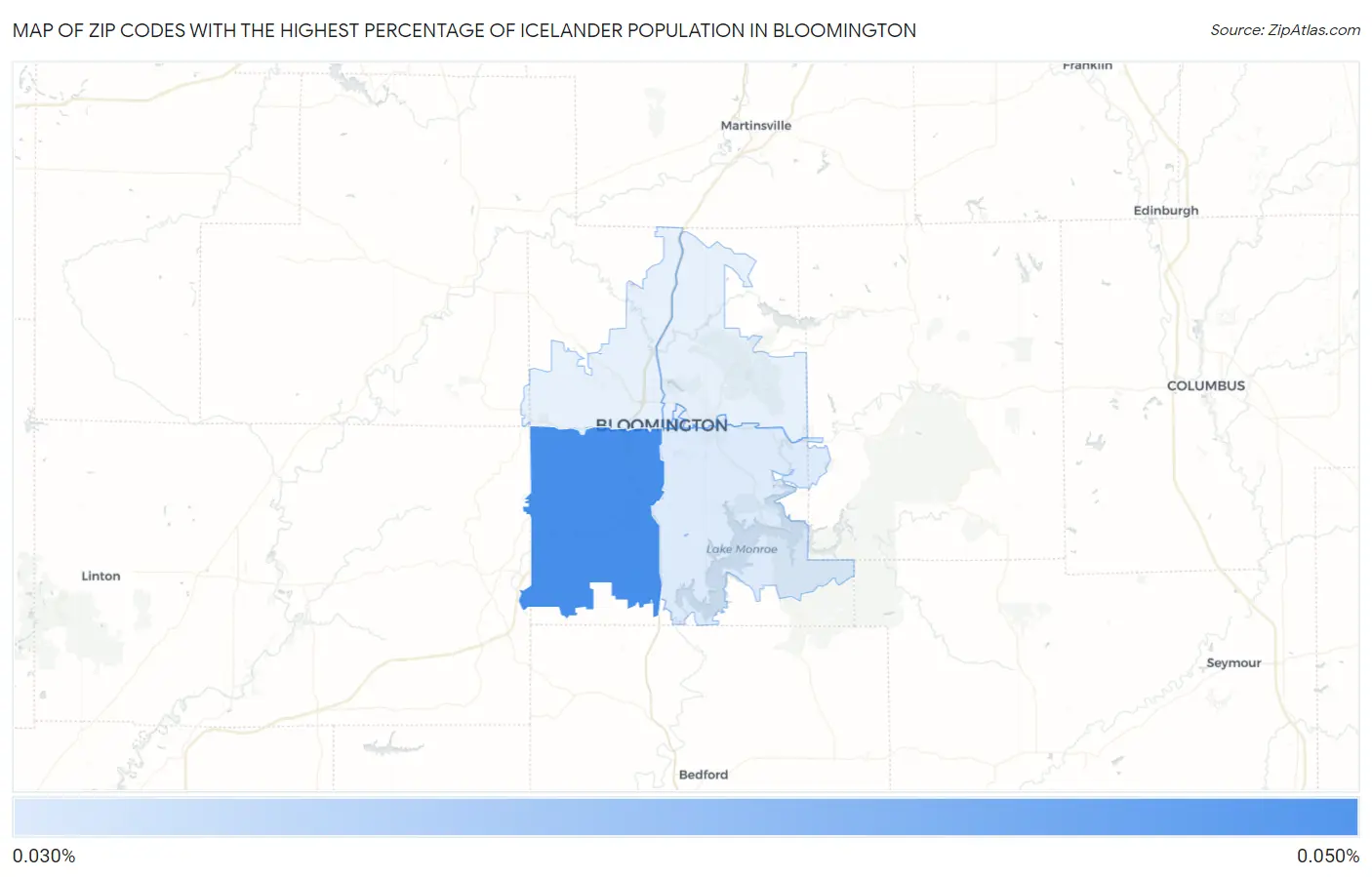 Zip Codes with the Highest Percentage of Icelander Population in Bloomington Map