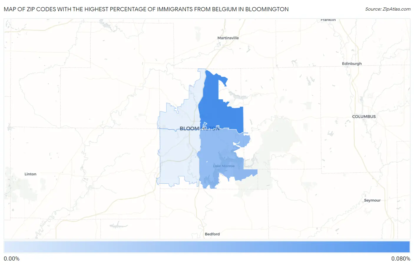 Zip Codes with the Highest Percentage of Immigrants from Belgium in Bloomington Map