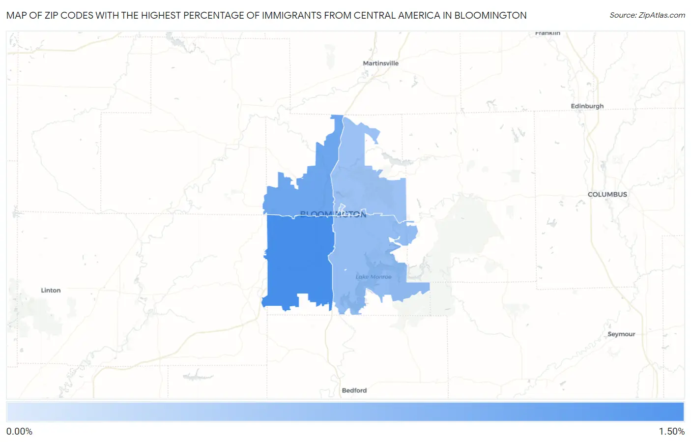 Zip Codes with the Highest Percentage of Immigrants from Central America in Bloomington Map