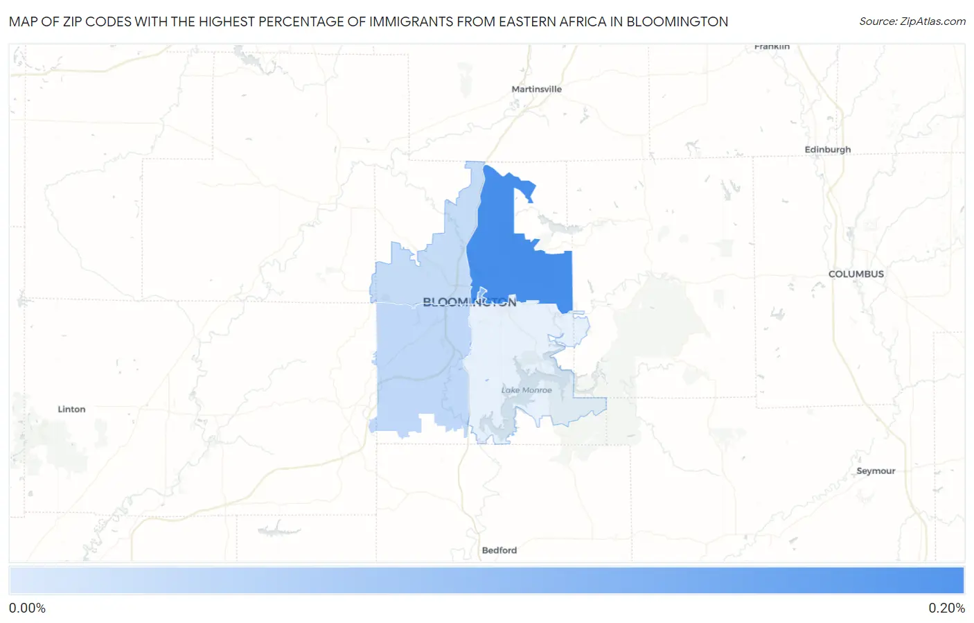 Zip Codes with the Highest Percentage of Immigrants from Eastern Africa in Bloomington Map