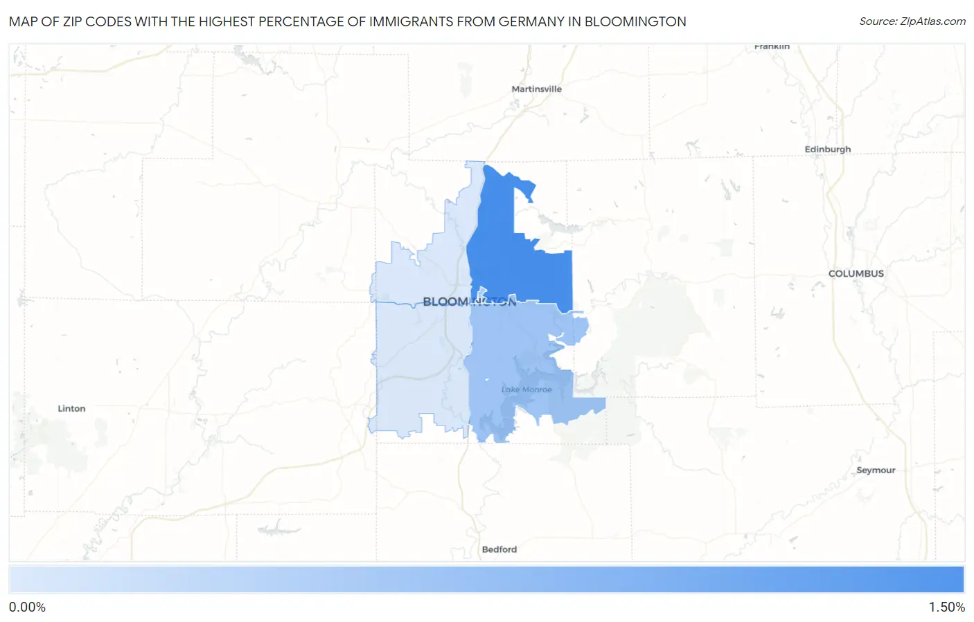 Zip Codes with the Highest Percentage of Immigrants from Germany in Bloomington Map