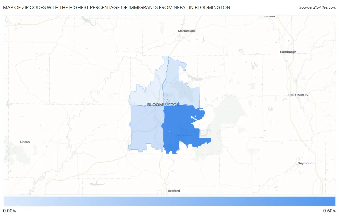Zip Codes with the Highest Percentage of Immigrants from Nepal in Bloomington Map